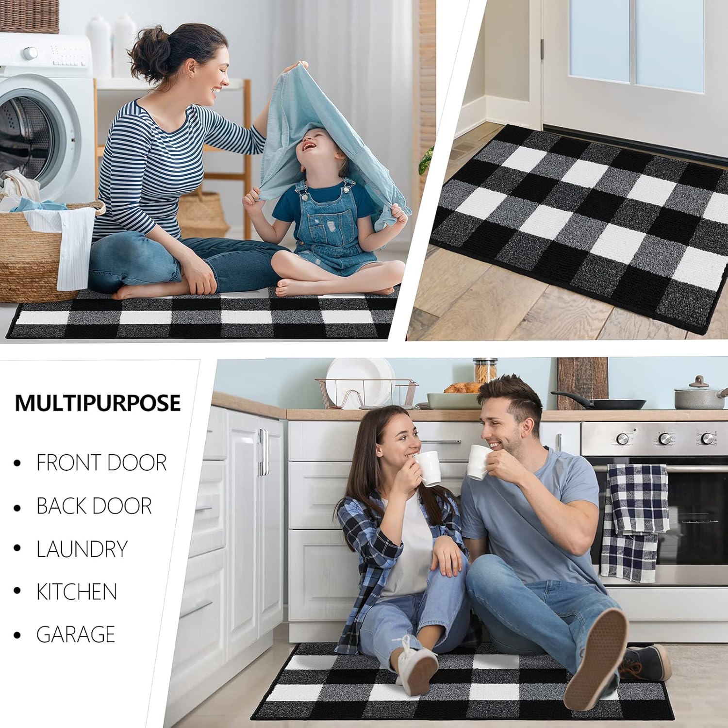 FONEYI Buffalo Plaid Outdoor Rug 24x36 Black White