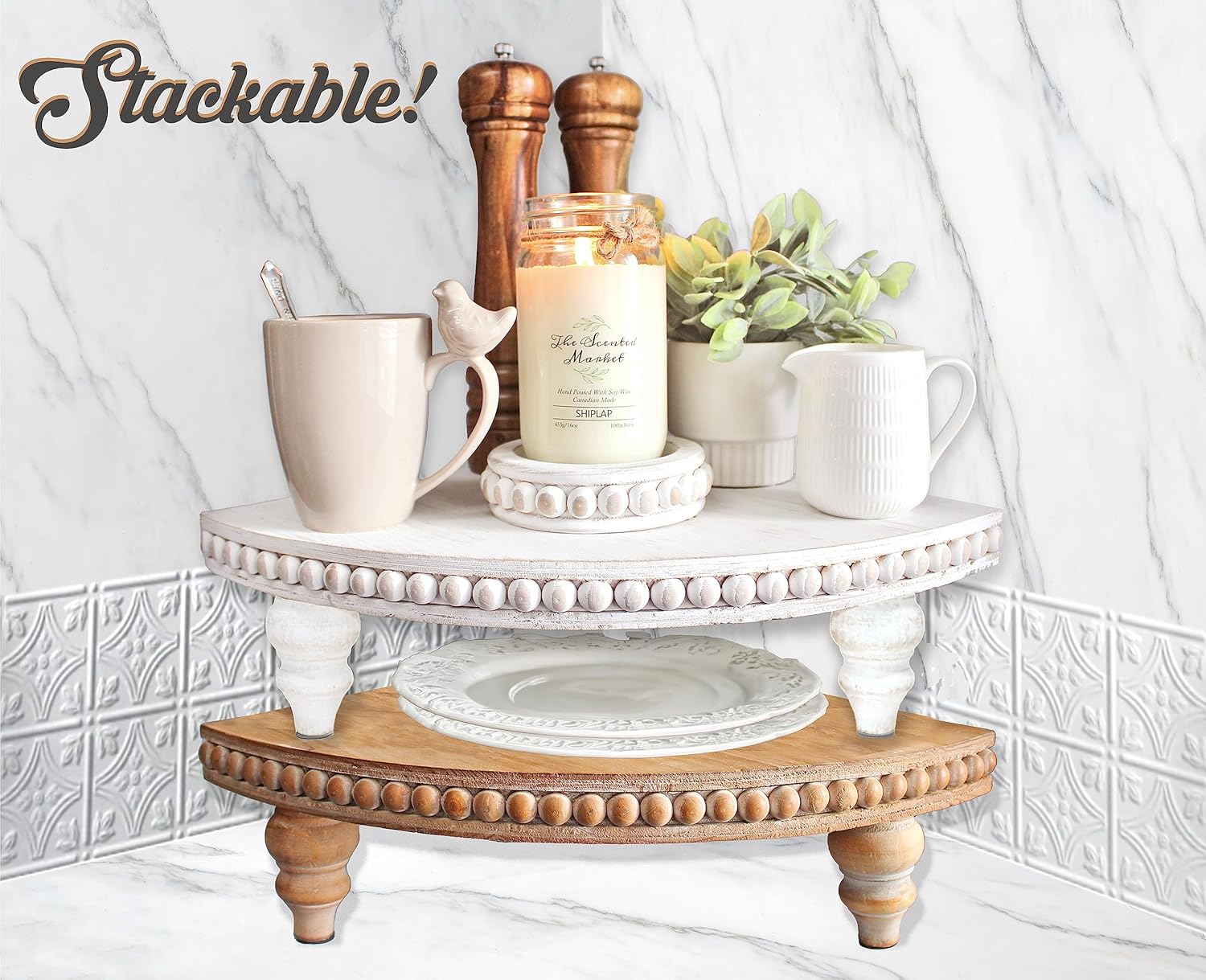 Rustic White Corner Pedestal Stand for Display