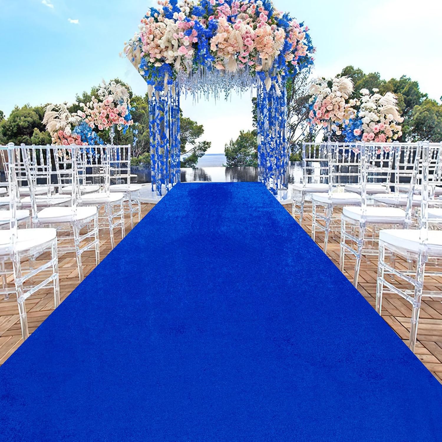 QueenDream Royal Blue Velvet Aisle Runner 25ftx15ft
