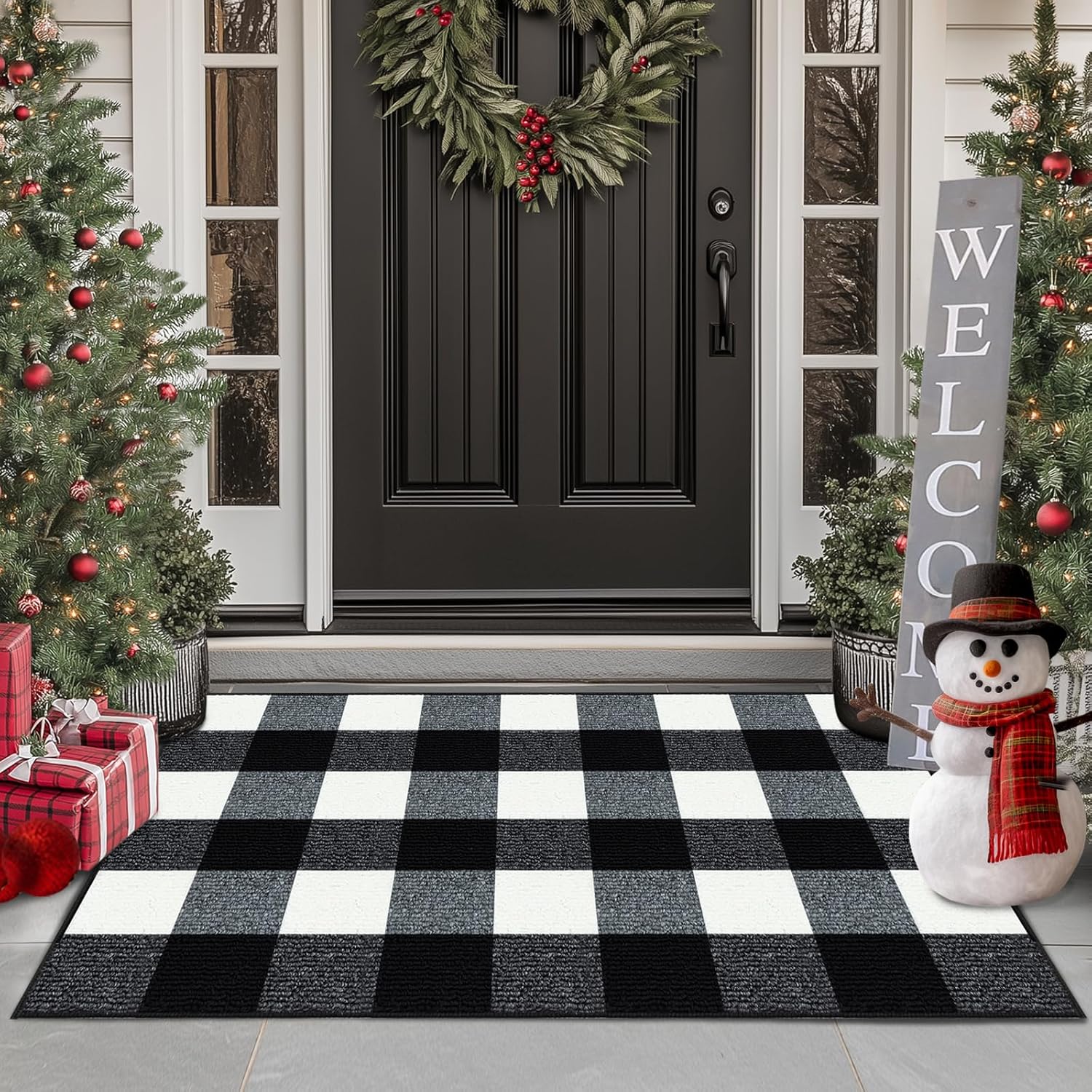 FONEYI Buffalo Plaid Outdoor Rug 24x36 Black White
