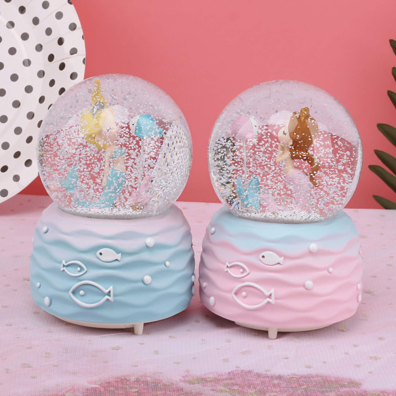 Mermaid Snow Globe with Music and LED Lights for Girls
