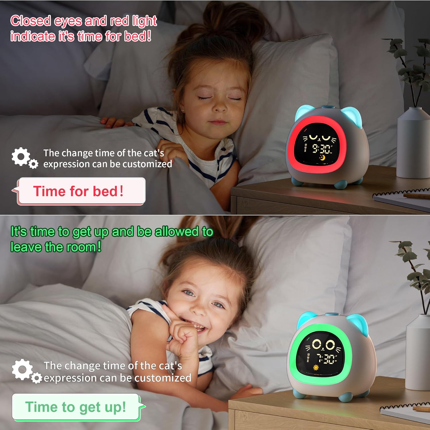 Aurora Blue Cat Ear Alarm Clock for Kids