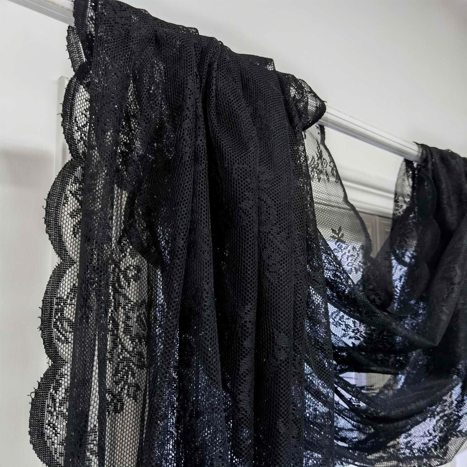 Elegant Black Lace Valance Curtain 144 Inch Long