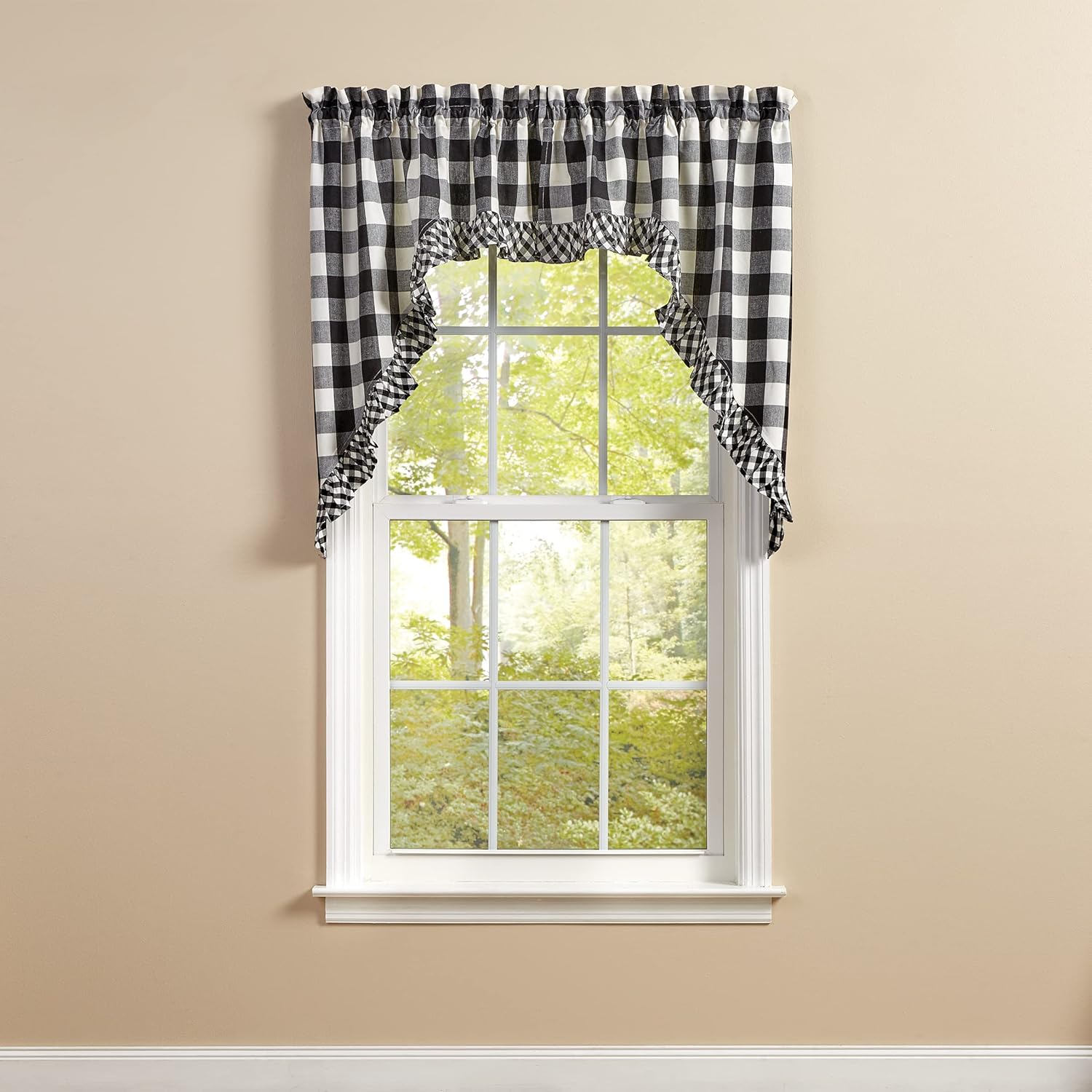 Park Designs Buffalo Check Ruffled Swags - Black 72x36