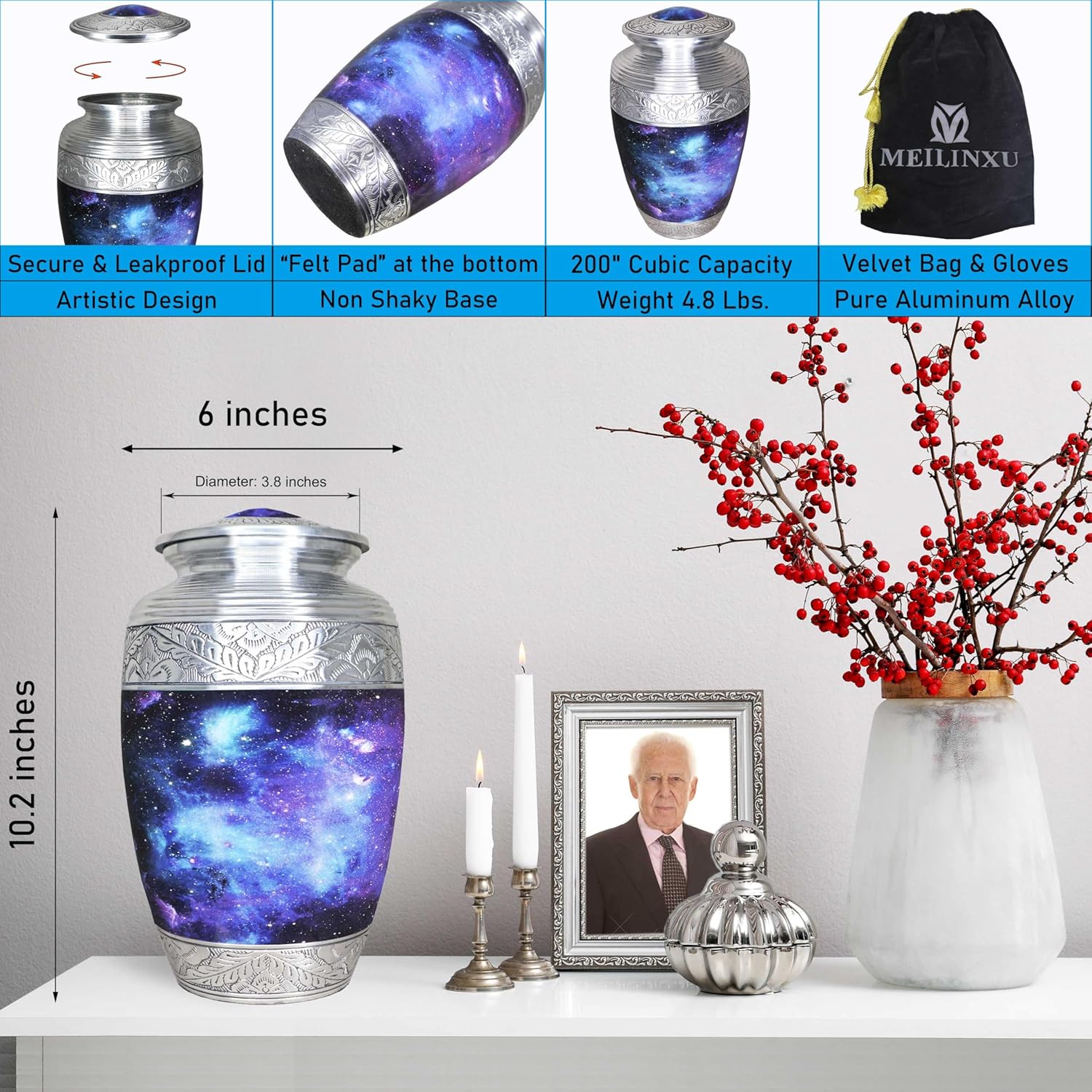 Blue Cosmic Galaxy Large Adult Cremation Urn