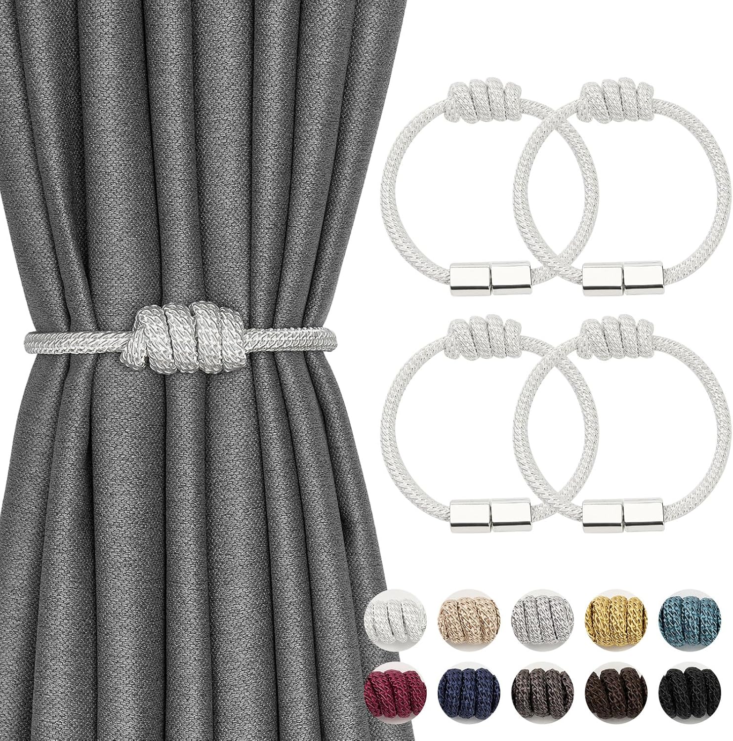 NICEEC 4 Pack Magnetic Curtain Tiebacks White Modern Style