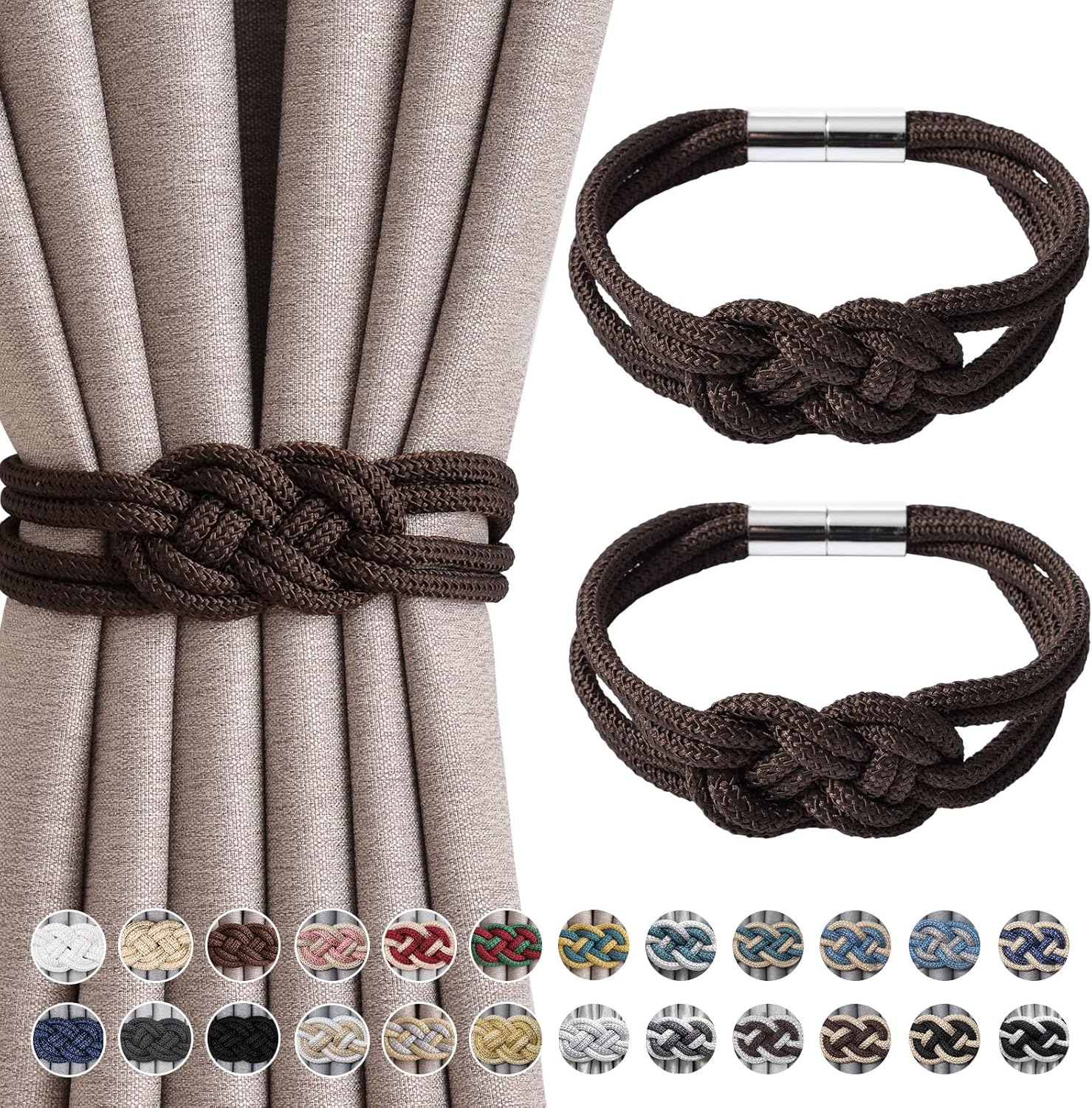 NICEEC 2 Pack Magnetic Curtain Tiebacks Coffee