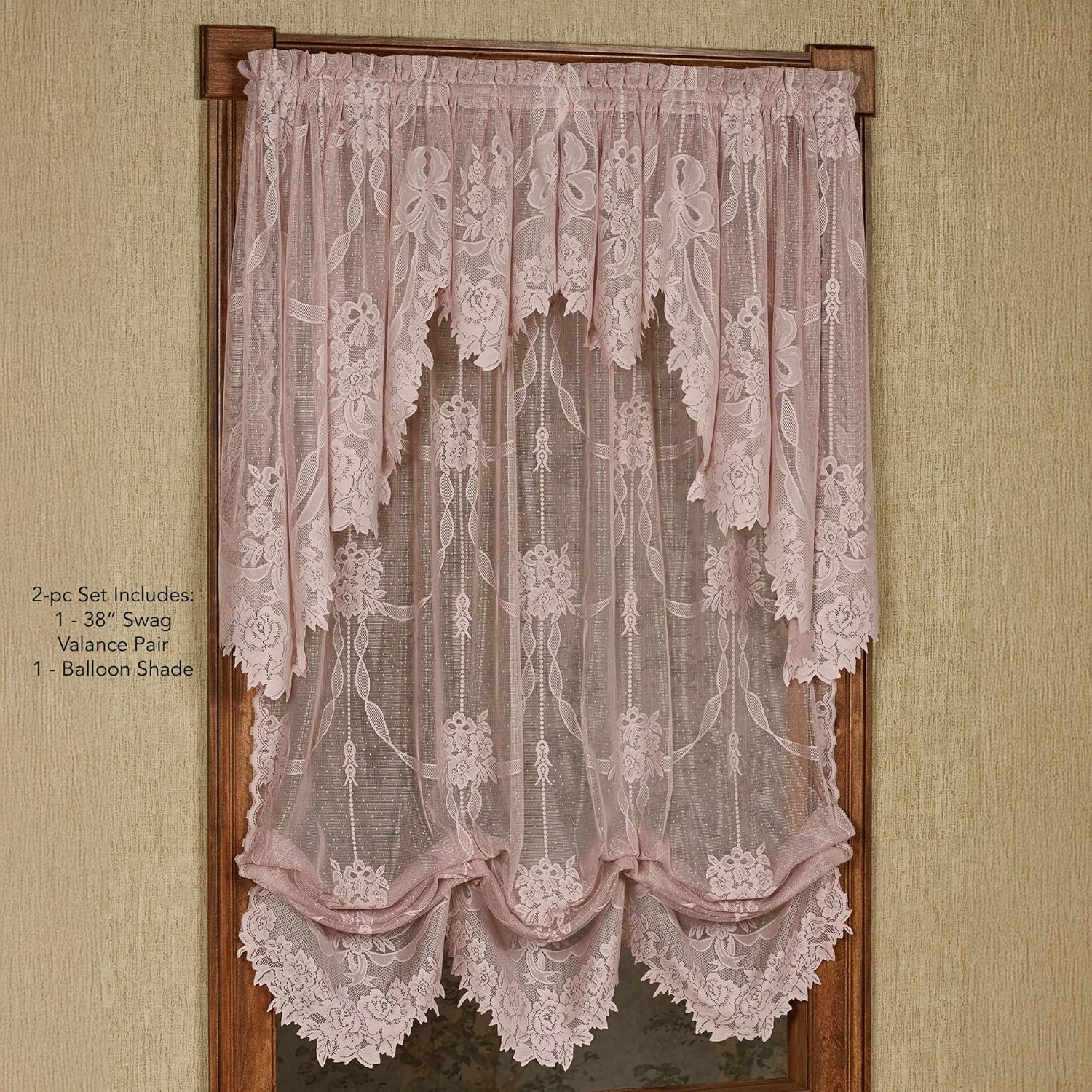 Victorian Rose Garland Lace Window Treatment Set