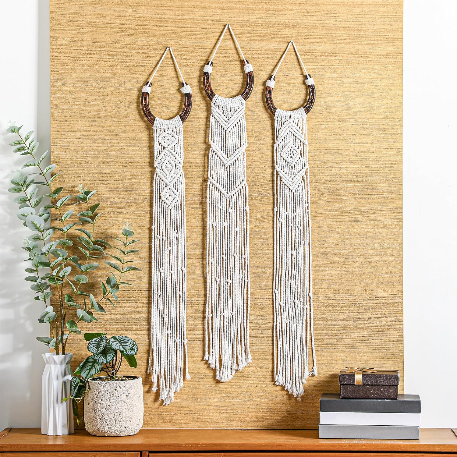 Wonderjune 3 Pcs Equestrian Macrame Wall Hanging