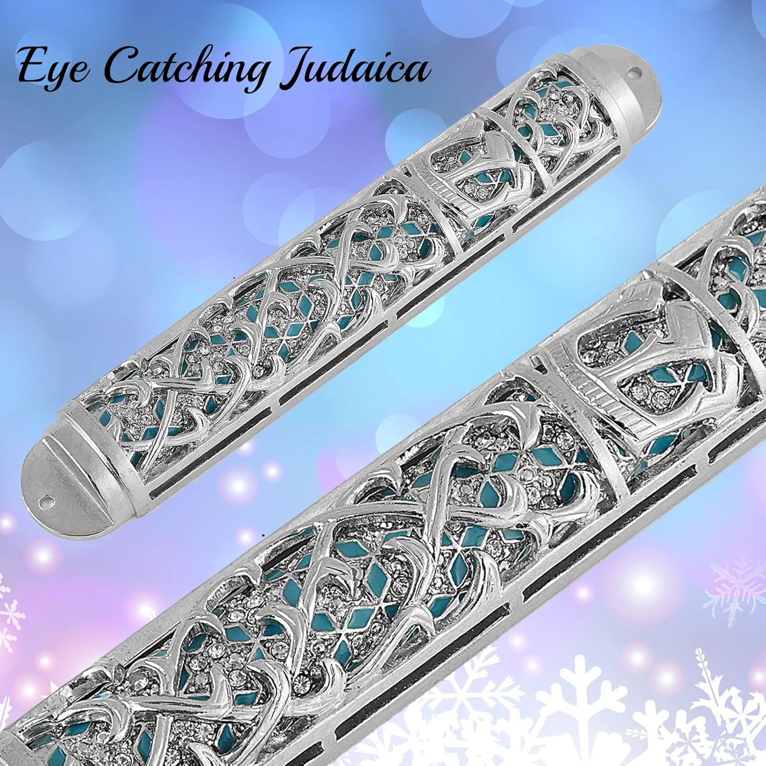 Matashi Hand Painted Enamel Mezuzah with Hebrew Shin and Crystals