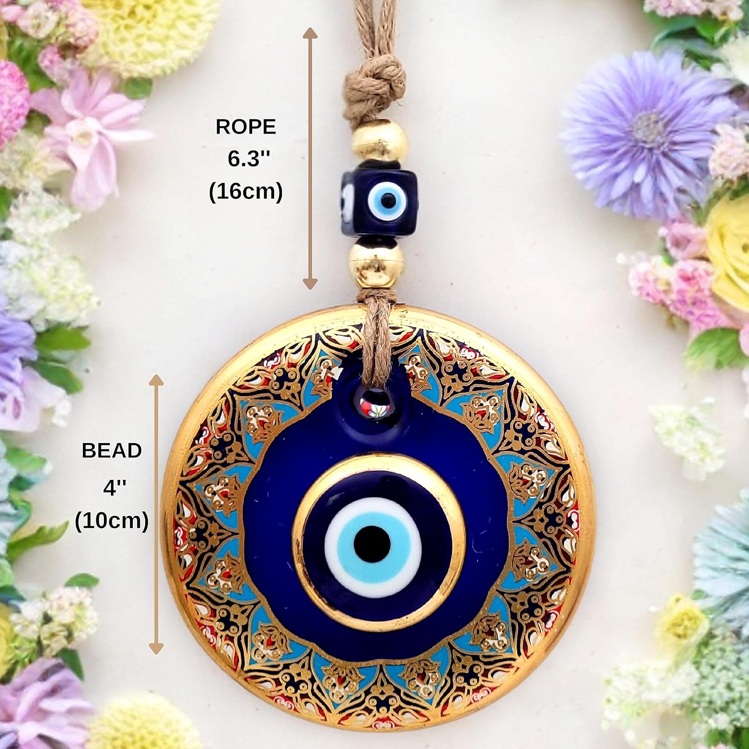 Candymosa 43 Glass Blue Evil Eye Wall Hanging Gold Ornament