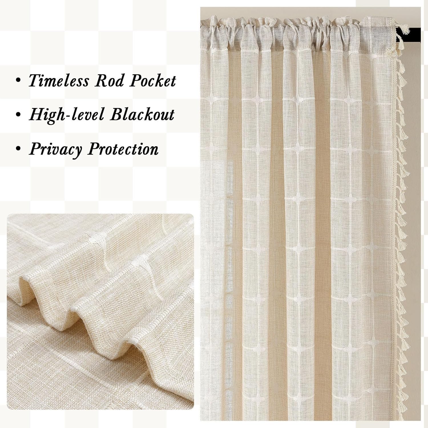 MitoVilla Cream Boho Kitchen Valance 52 x 18