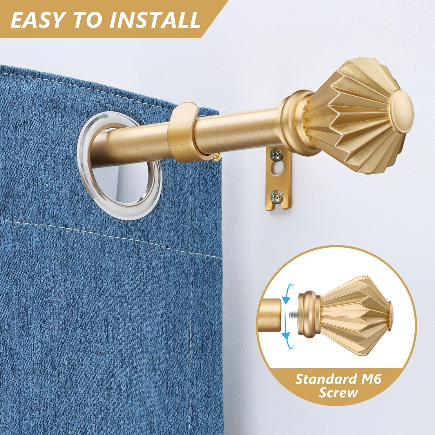 Gold Curtain Rods 48-84 Inch Adjustable Single Rods