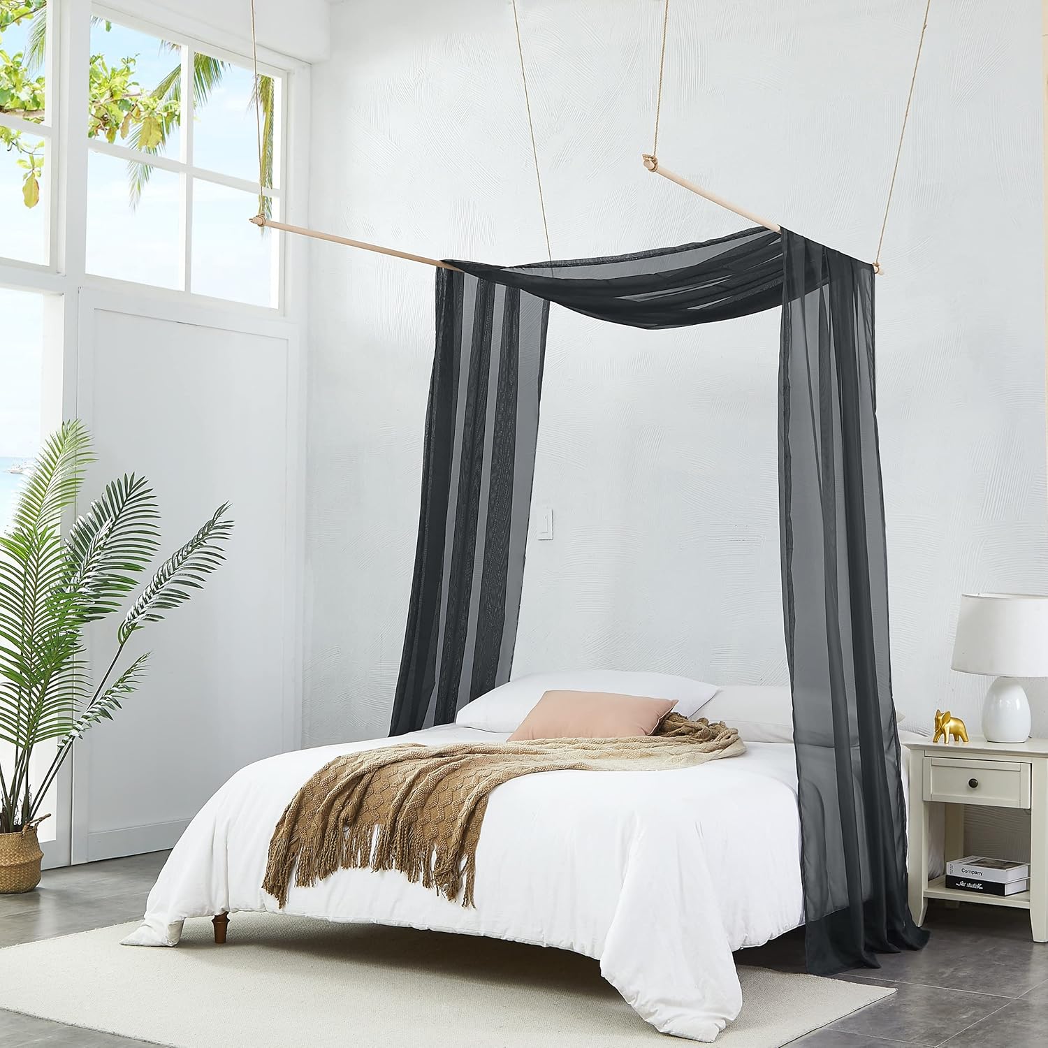 Warm Home Designs 12 Feet Long Sheer Black Window Scarf