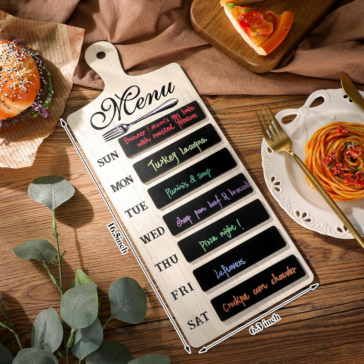 Maxdot Weekly Menu Board Wood Planner with 7 Markers and Towel