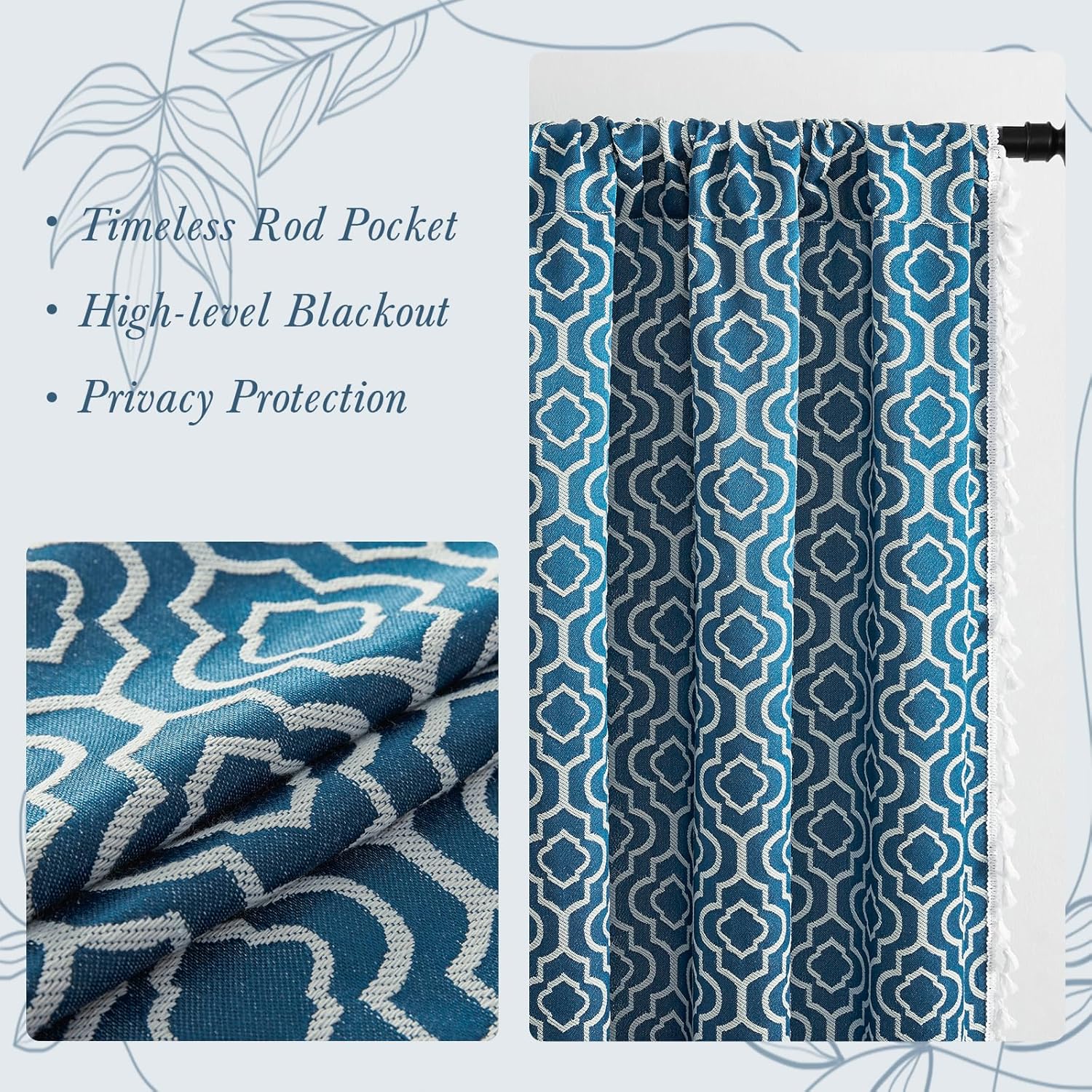 MitoVilla Boho Kitchen Valance with Tassel Blue