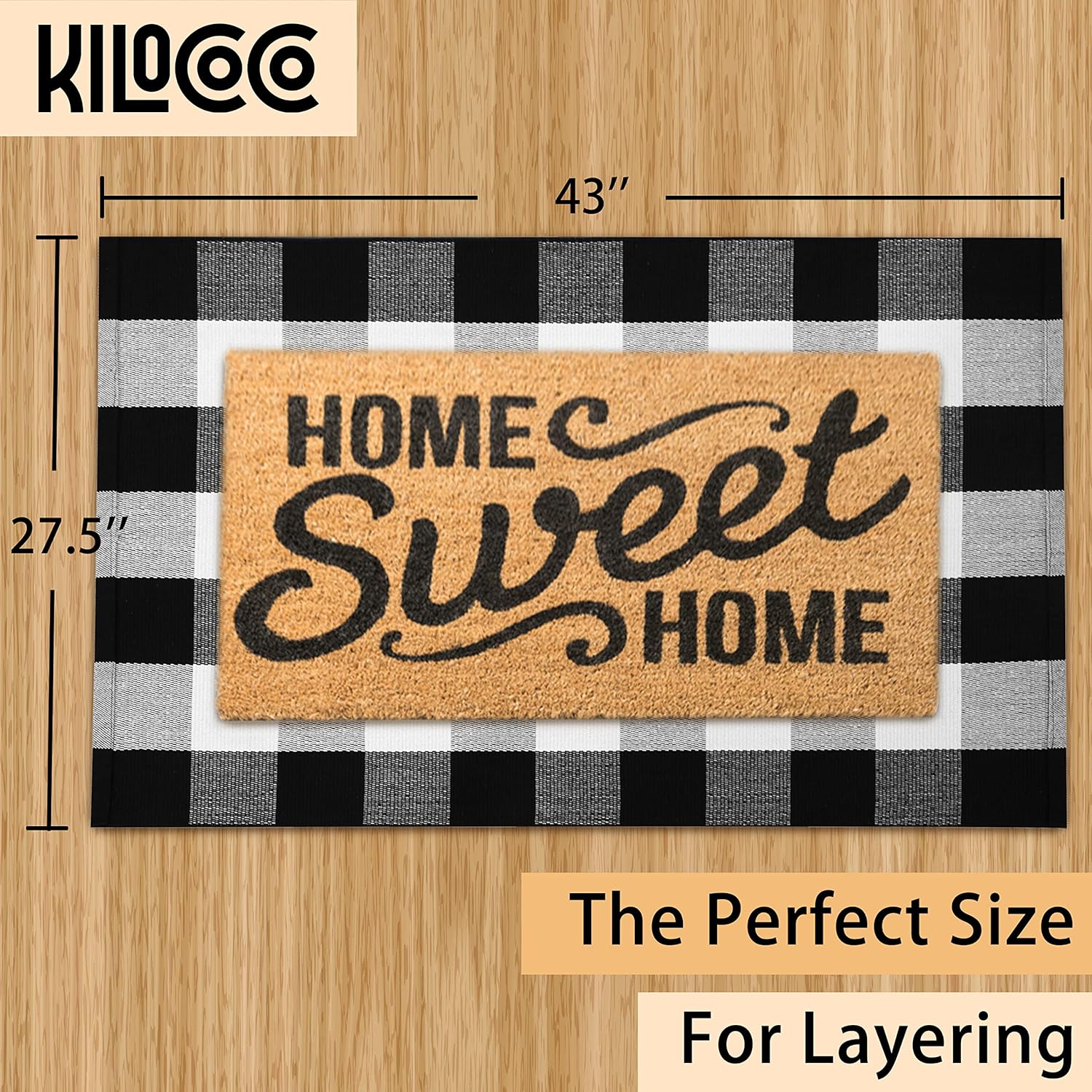 KILOCOCO Buffalo Plaid Checkered Door Mat - 275x43 Inches