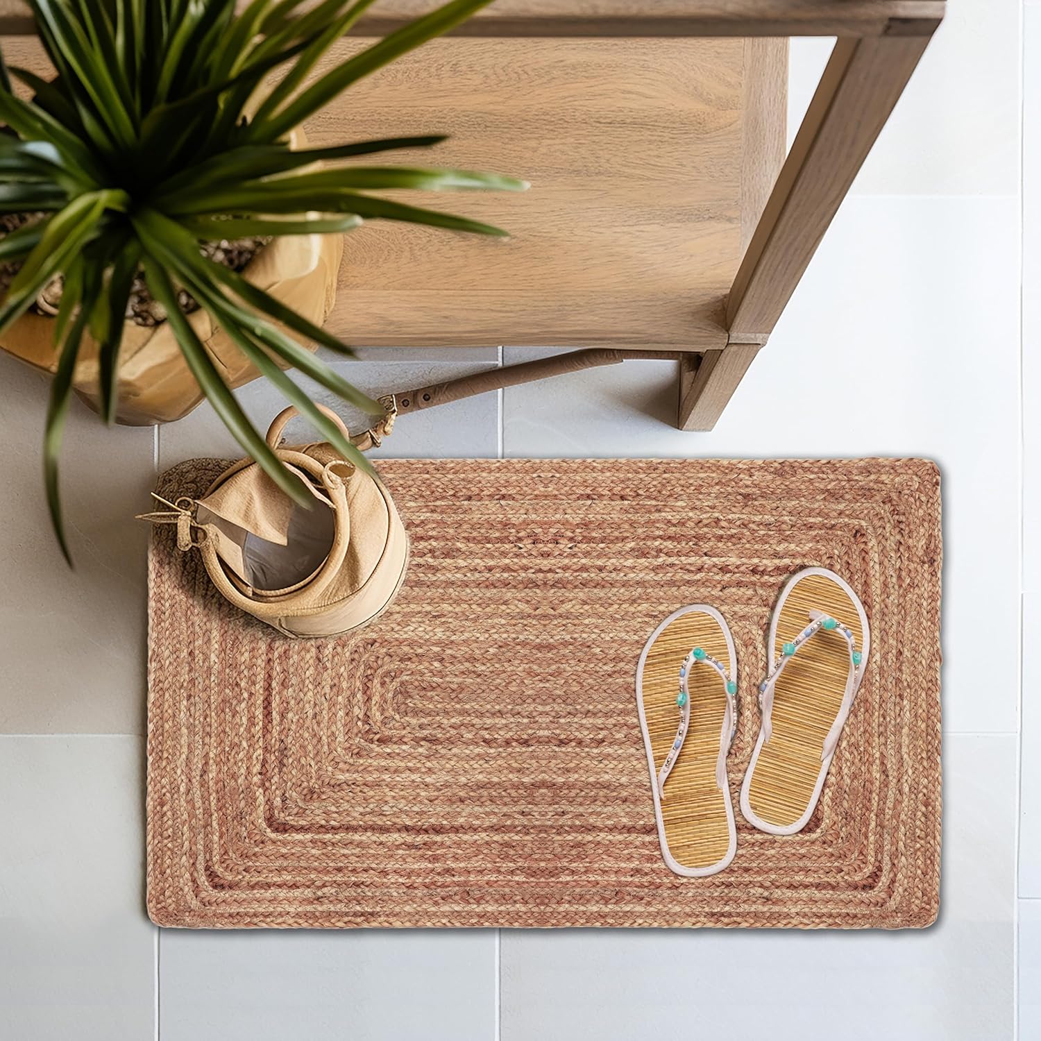 COTTON CRAFT Jute Rug - 22x34 Natural Braided Reversible