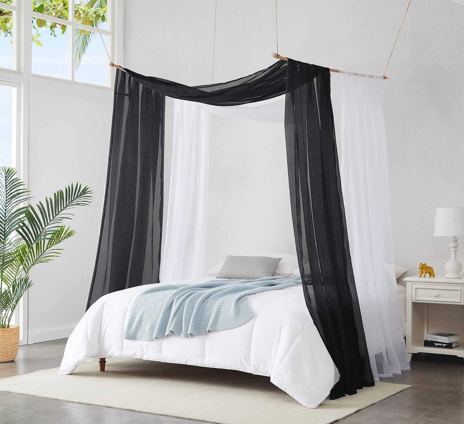 Warm Home Designs 12 Feet Long Sheer Black Window Scarf