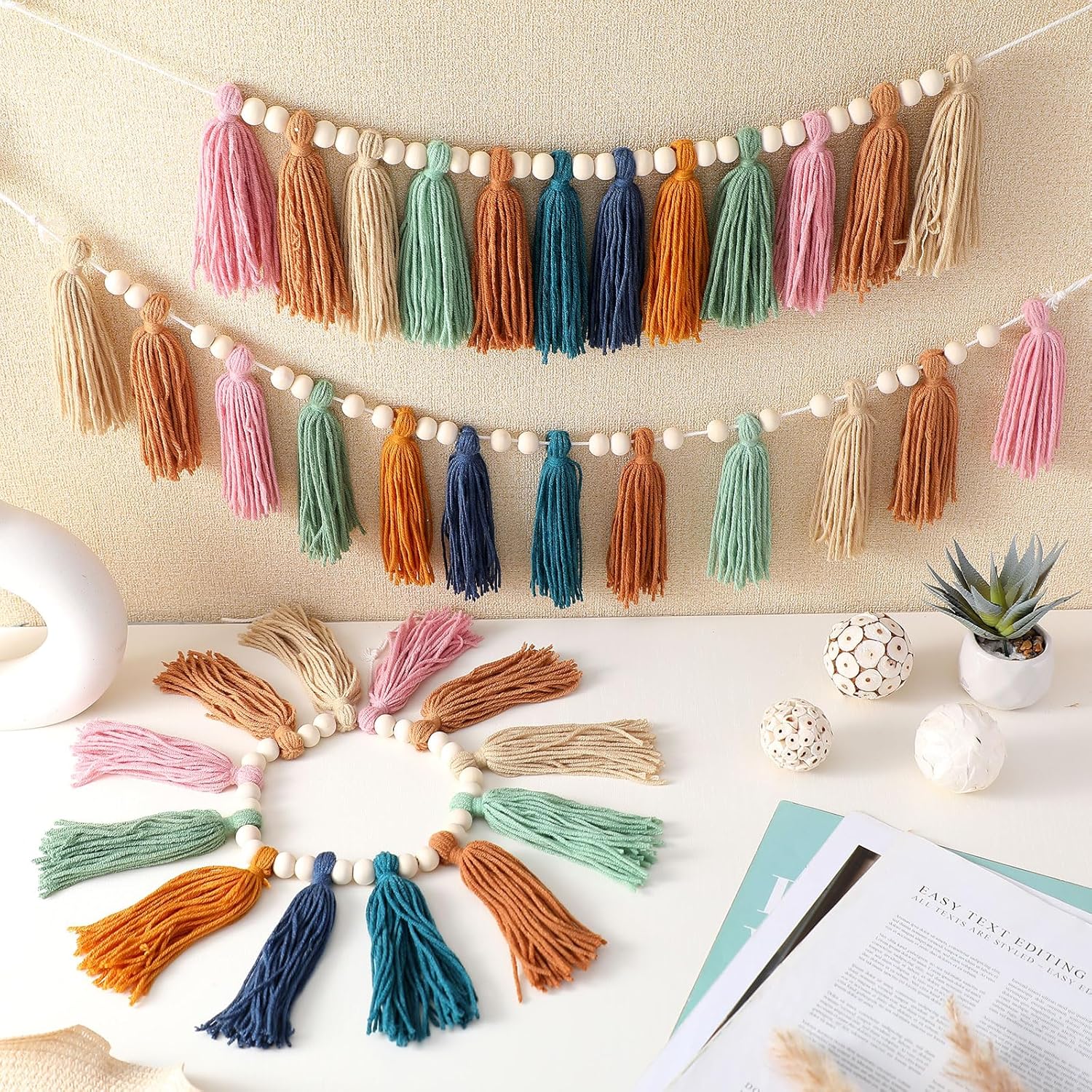 Zeyune 3 Pcs Boho Tassel Garland Wall Decor