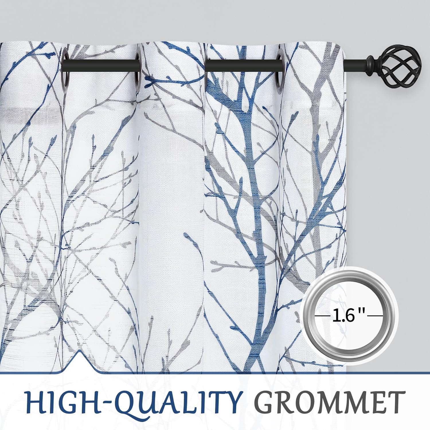 Linen Semi Sheer Curtains with Grommet Top 2 Panels
