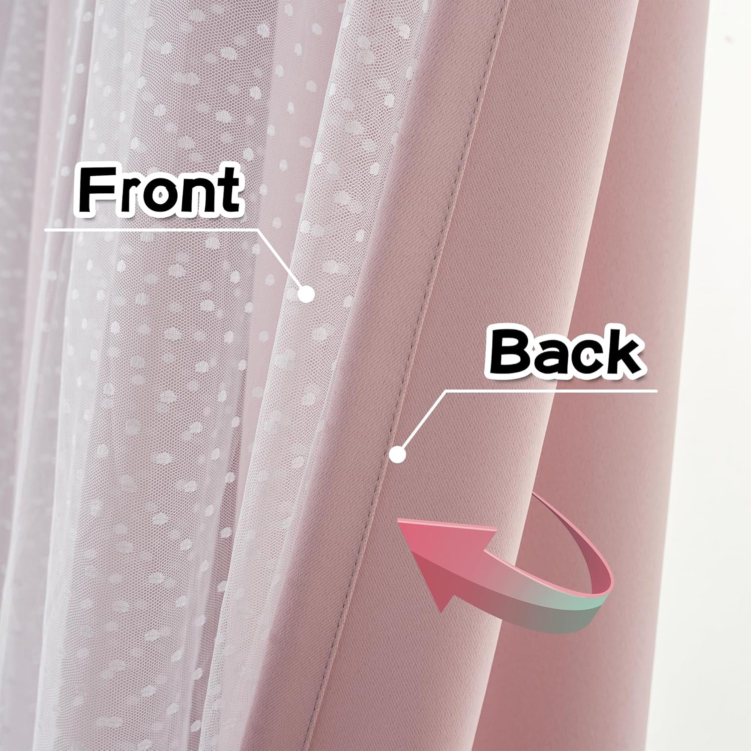 MYSKY HOME Pink Curtains with Tiebacks for Kids Bedroom
