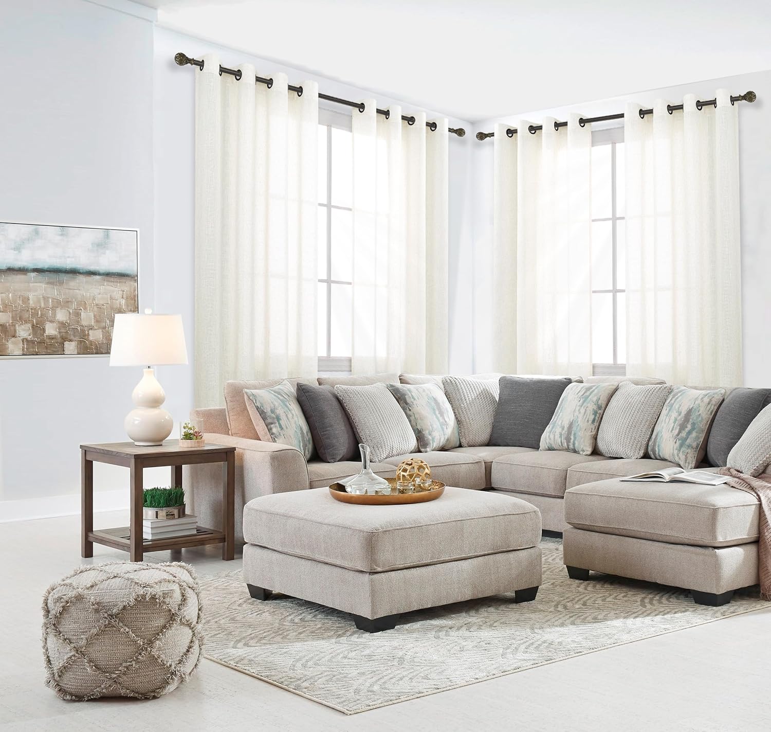 KOUFALL Linen Grommet Curtains Set of 2
