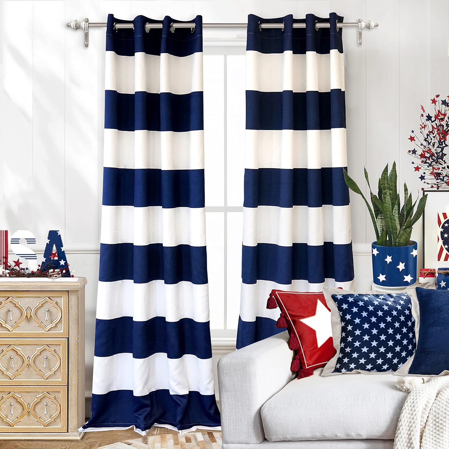 DriftAway Navy Stripe Room Darkening Curtains 2 Panels