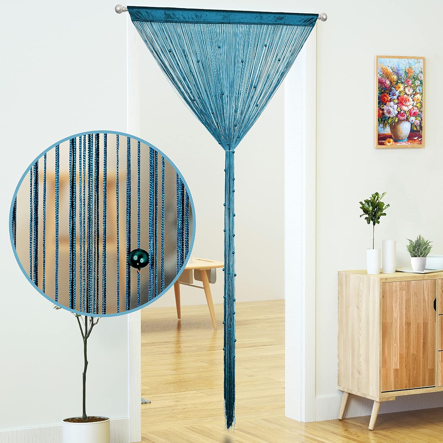 YaoYue Teal Blue Beaded Curtain Door Panel