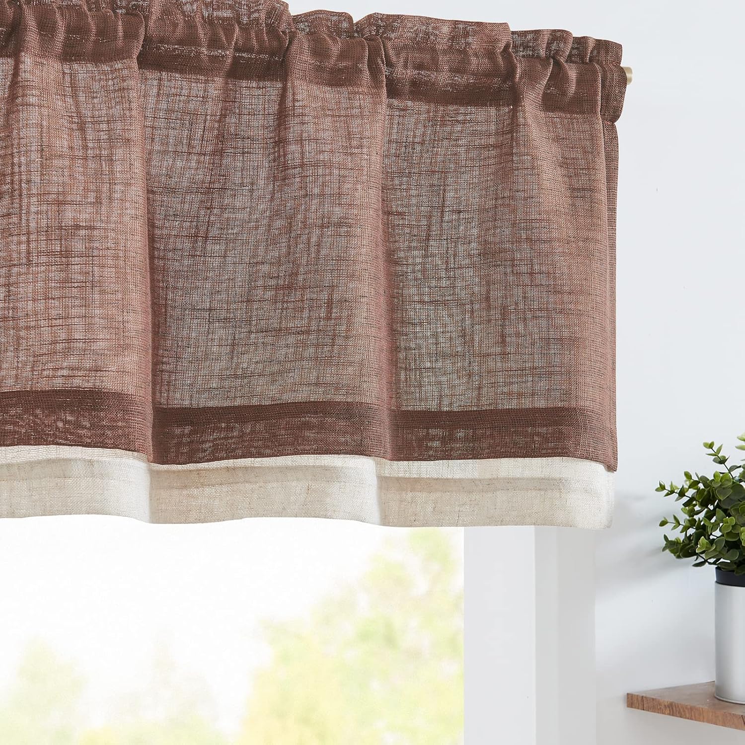 Jinchan Double Layer Linen Valance for Farmhouse Windows