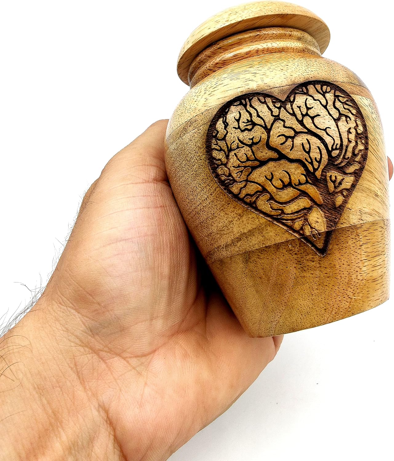 Wooden Cremation Urn with Tree of Life Heart Engraving