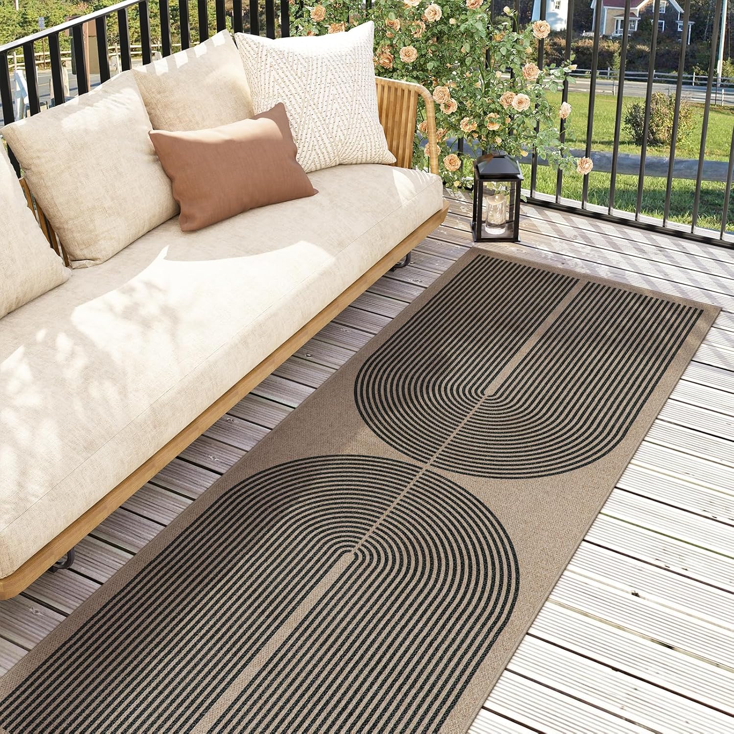 Lahome Modern Rainbow Jute Outdoor Runner Rug 2x6