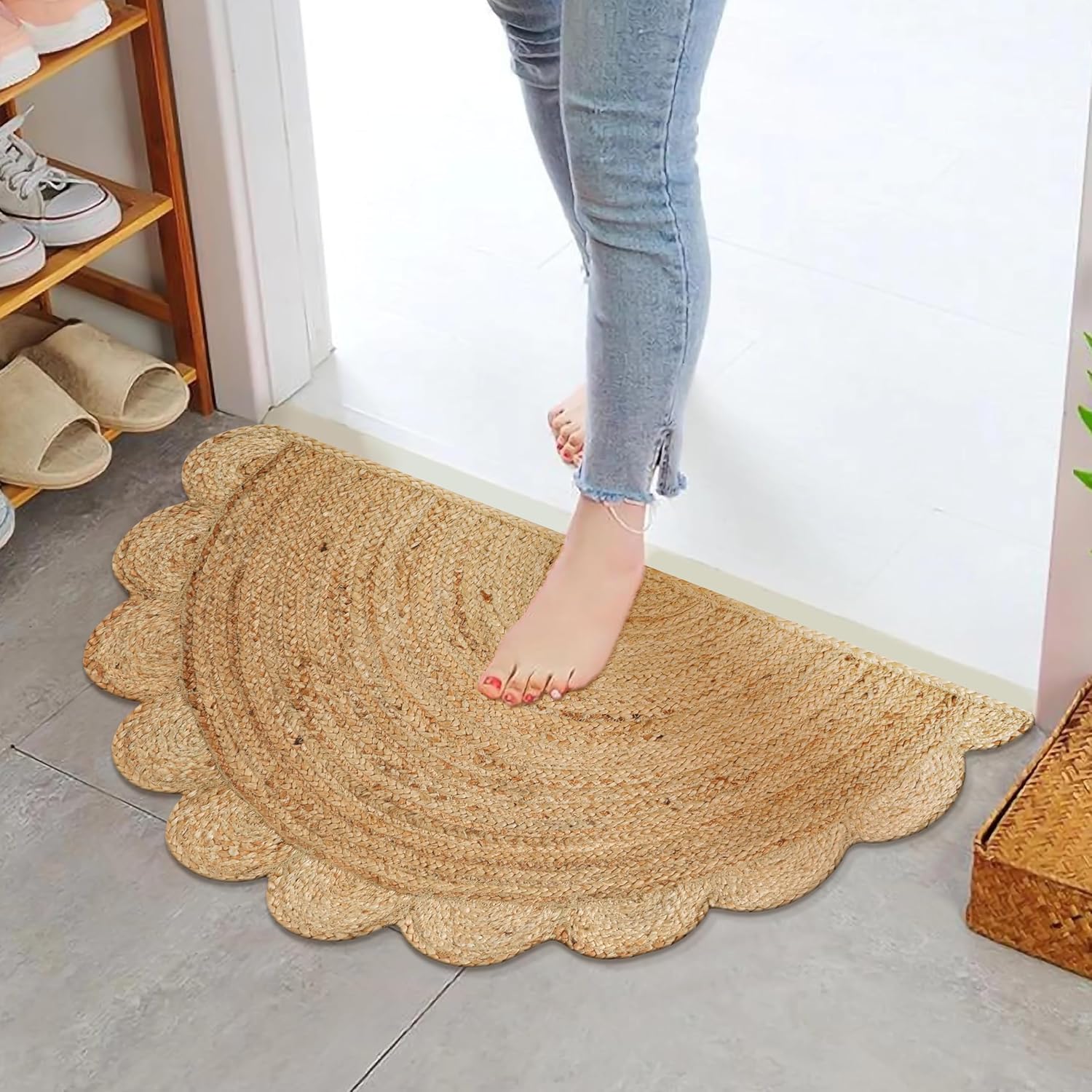 Boho Braided Jute Area Rug 15x3 ft Reversible