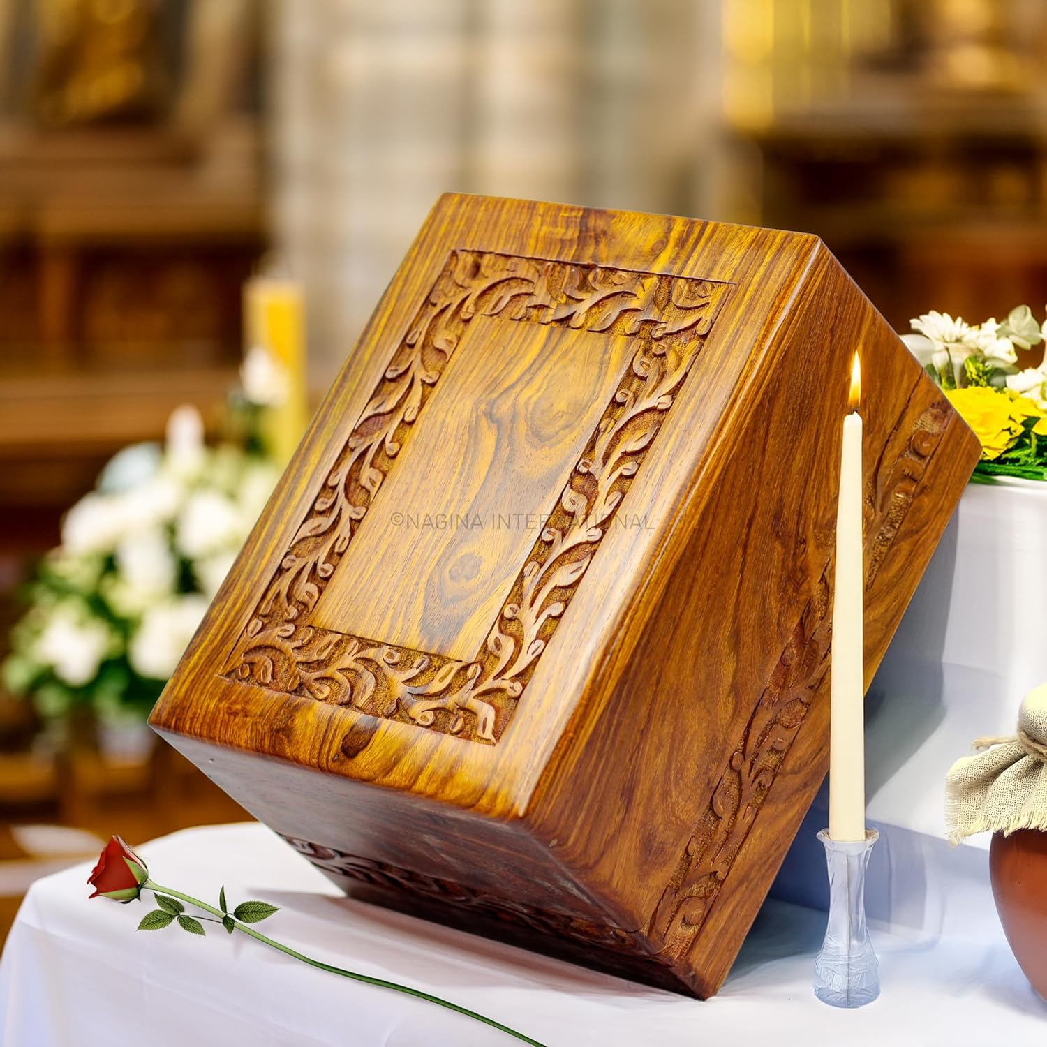 Premium Rosewood Hand Carved Decorative Urn - Medium