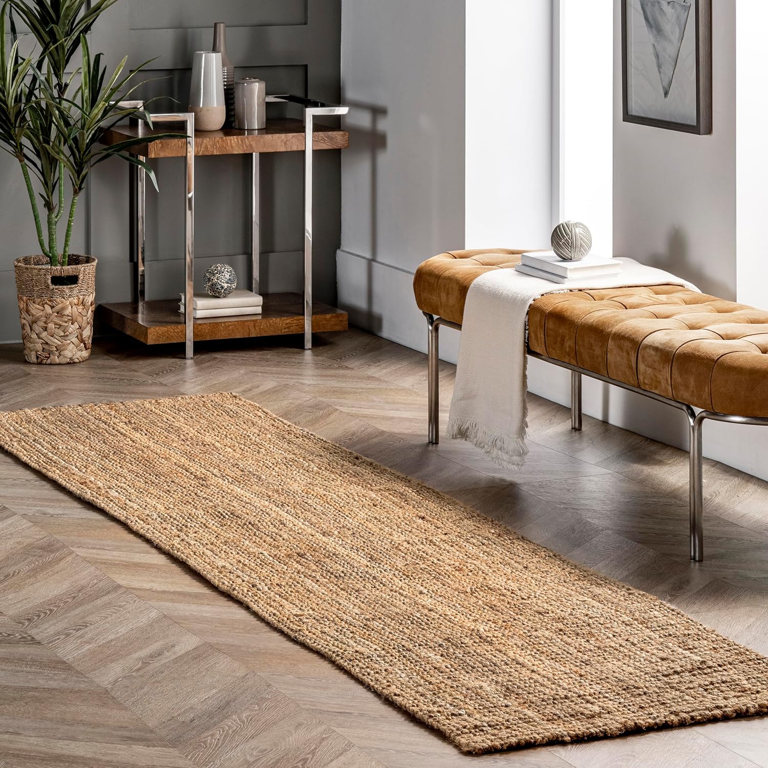 nuLOOM Ashli Solid Jute Runner Rug 26 x 6 Natural