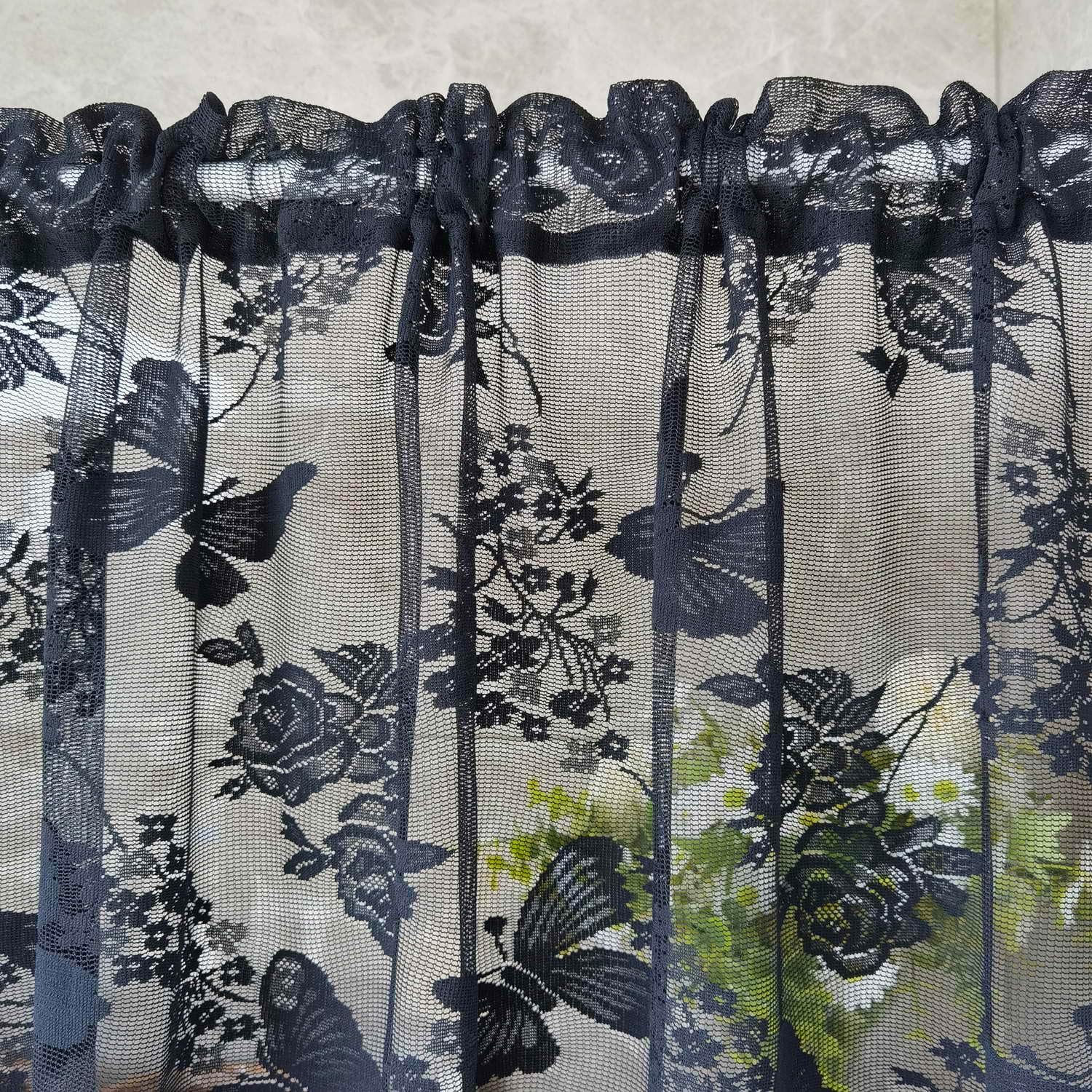 KMSG Butterfly Embroidered Sheer Curtain Valance with Rod Pocket