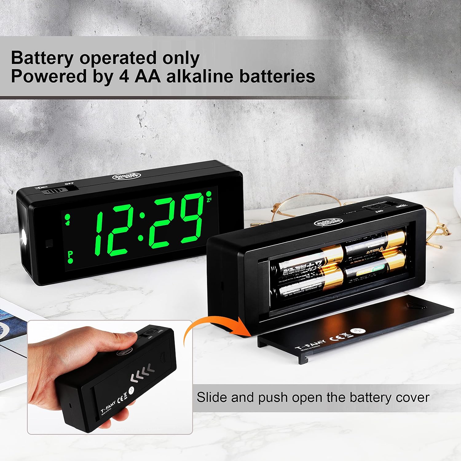 Digital Alarm Clock with Hybrid LED LCD Display and Emergency Flashlight