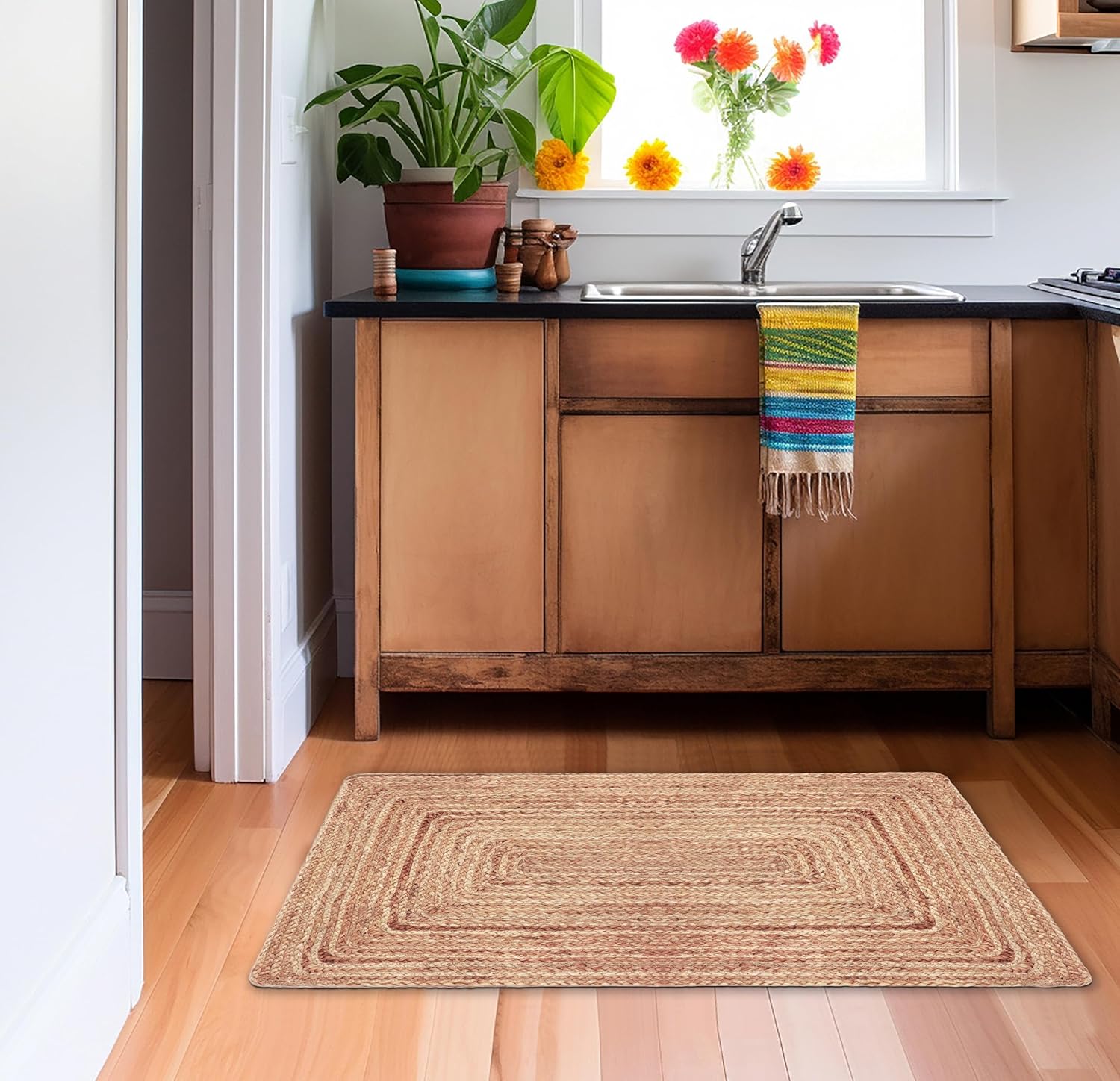 COTTON CRAFT Jute Rug - 22x34 Natural Braided Reversible