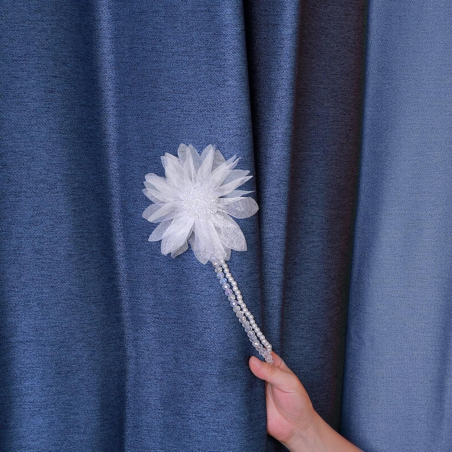SUQ I OME 2 Pack Crystal Flower Magnetic Curtain Tieback Holdback