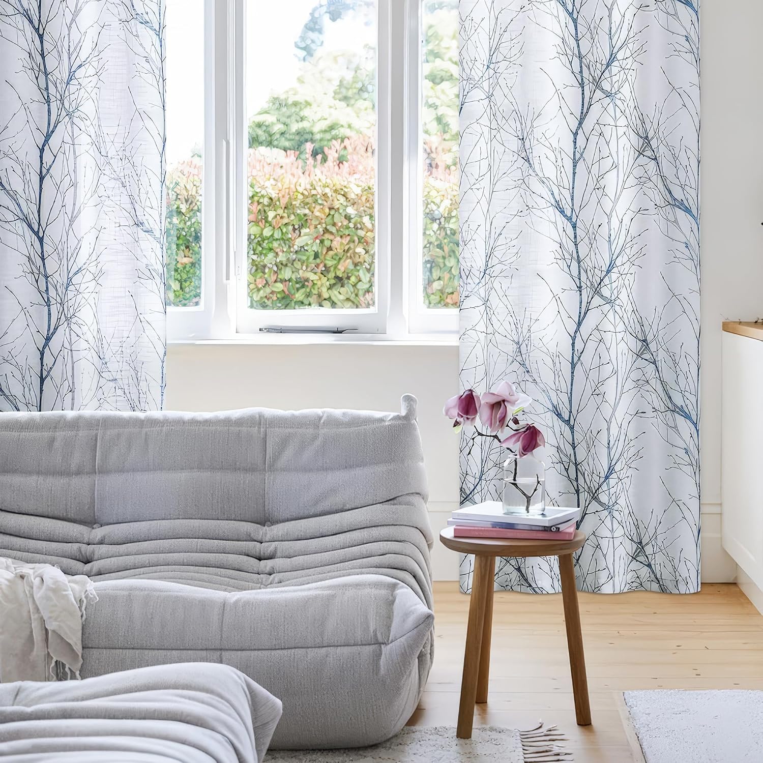 Linen Semi Sheer Curtains with Grommet Top 2 Panels