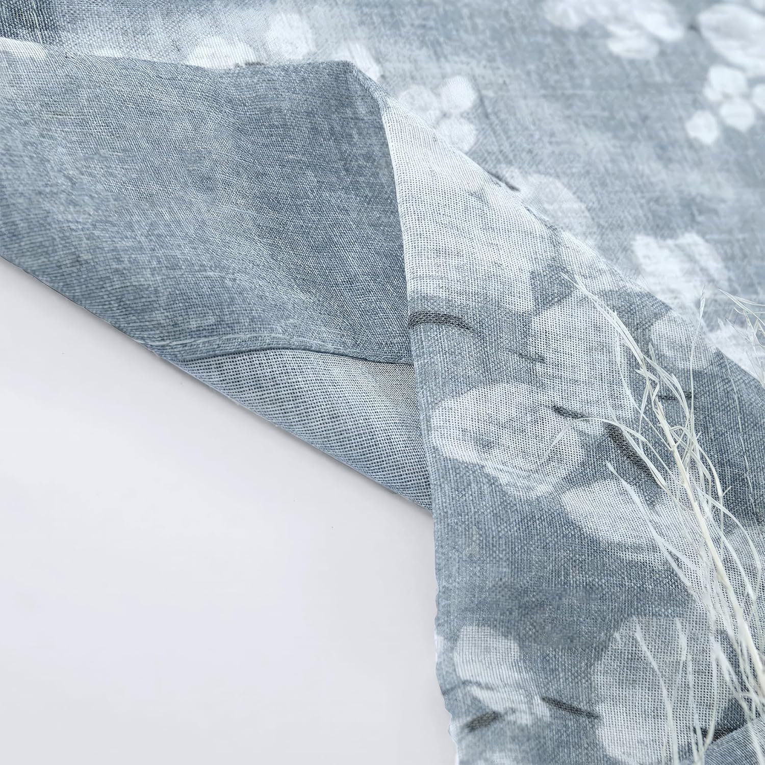 Flax Linen Sheer Curtains with Blossom Print 2 Panels