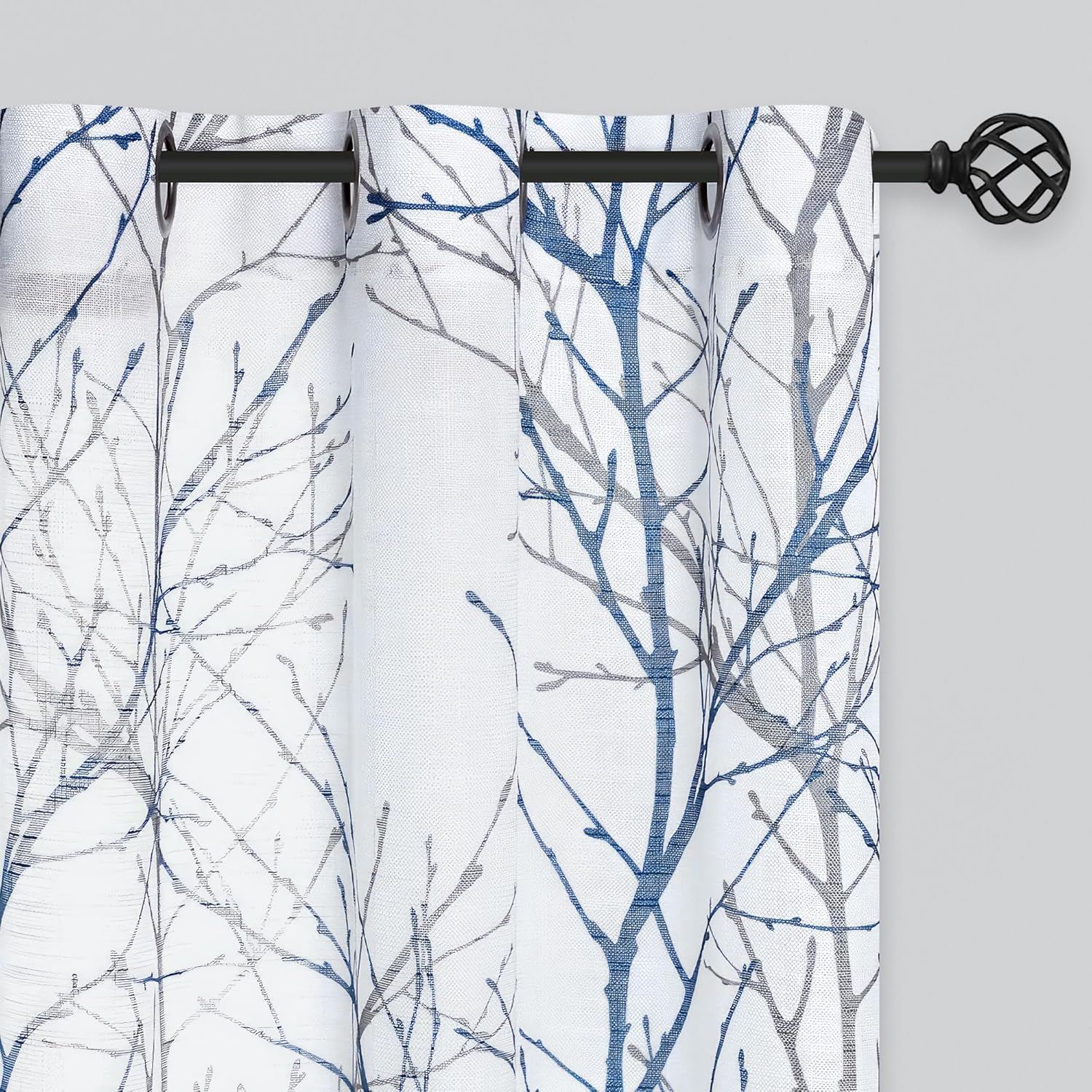 Linen Semi Sheer Curtains with Grommet Top 2 Panels