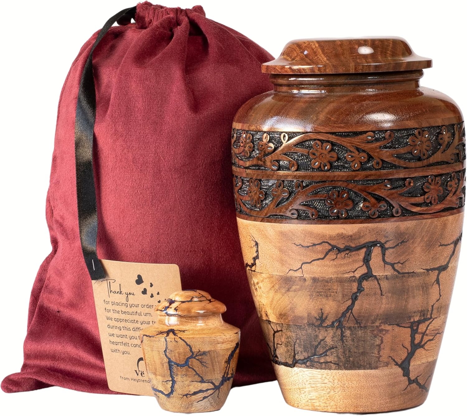 HEYTREND Wooden Cremation Urn Decorative Adult Size
