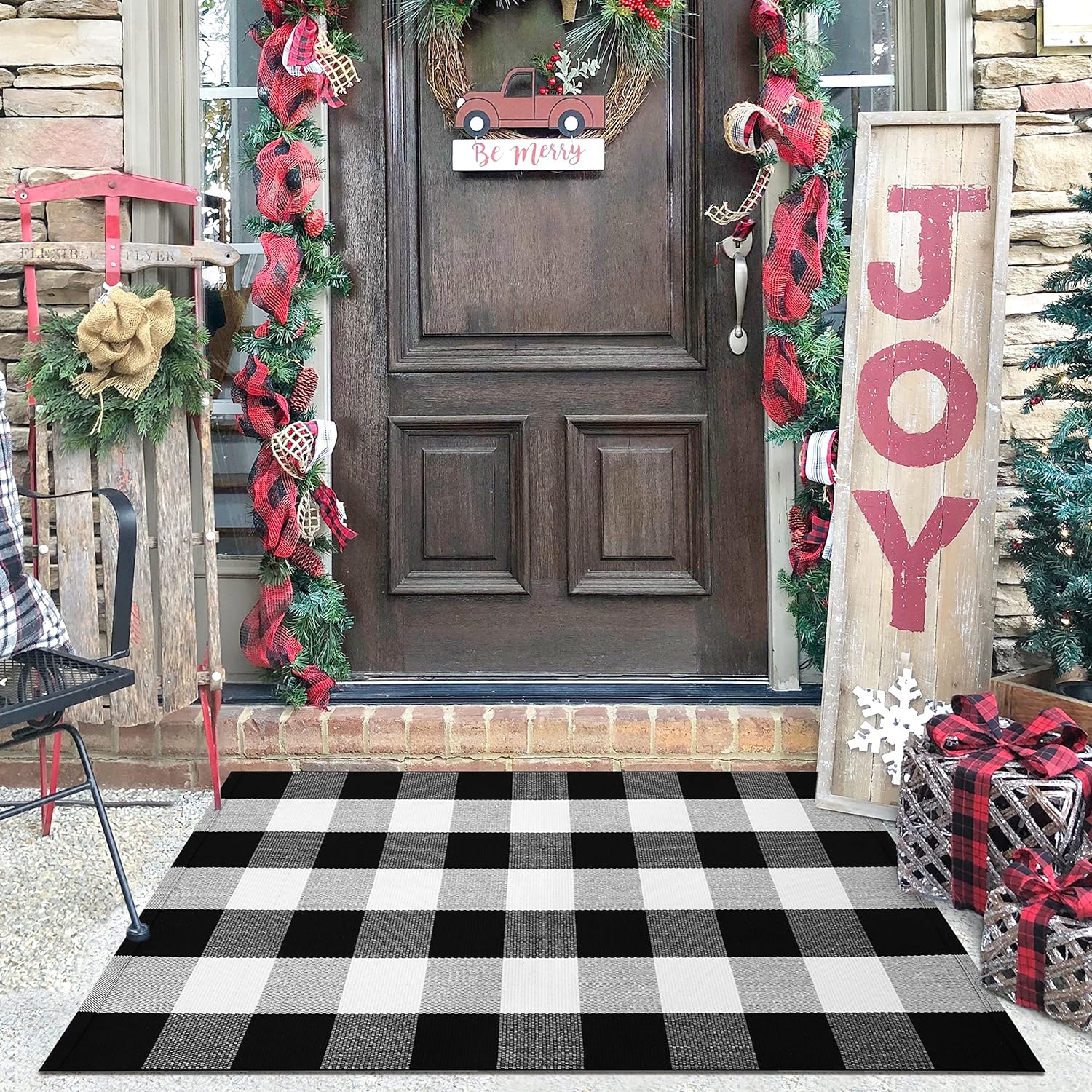 KILOCOCO Buffalo Plaid Checkered Door Mat - 275x43 Inches