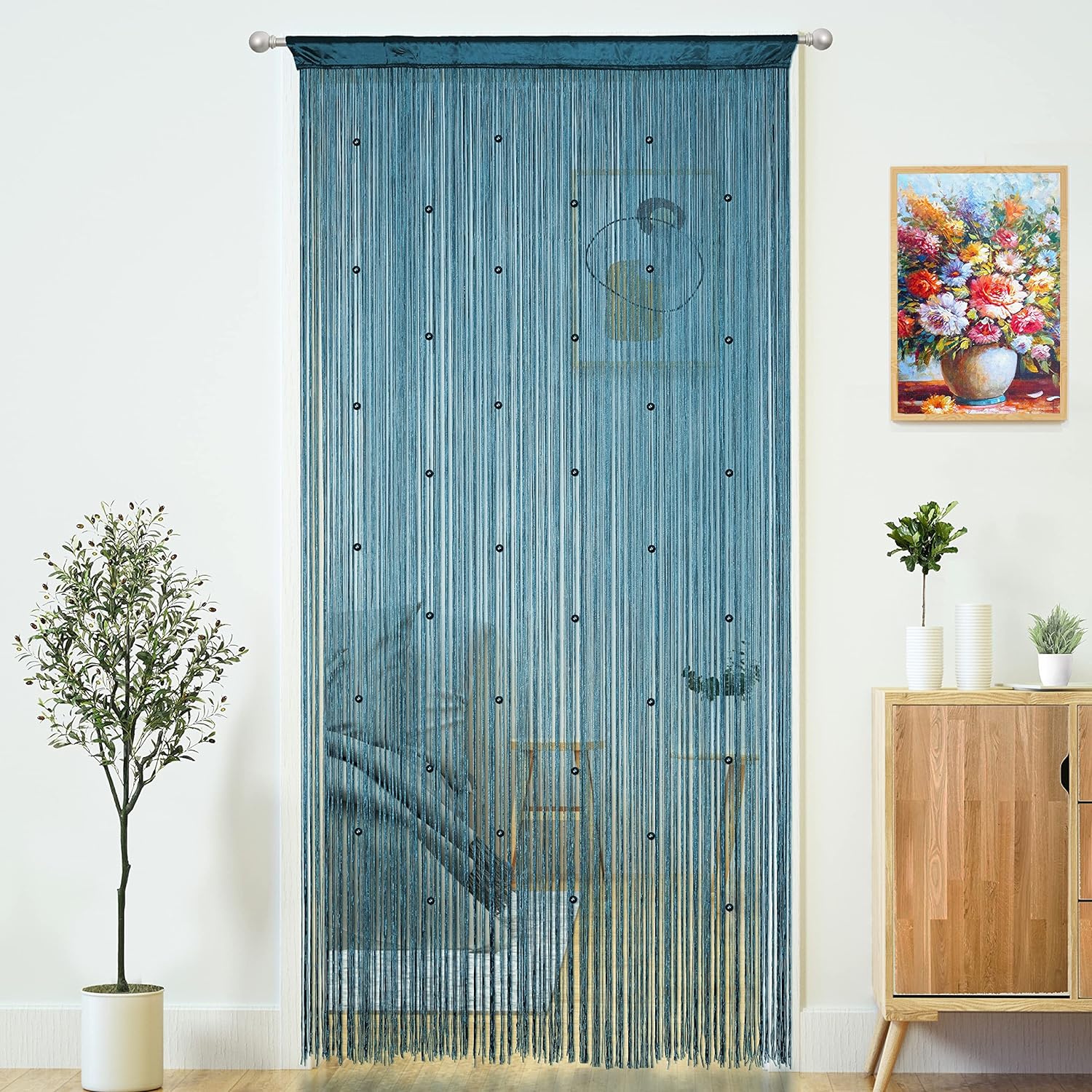 YaoYue Teal Blue Beaded Curtain Door Panel