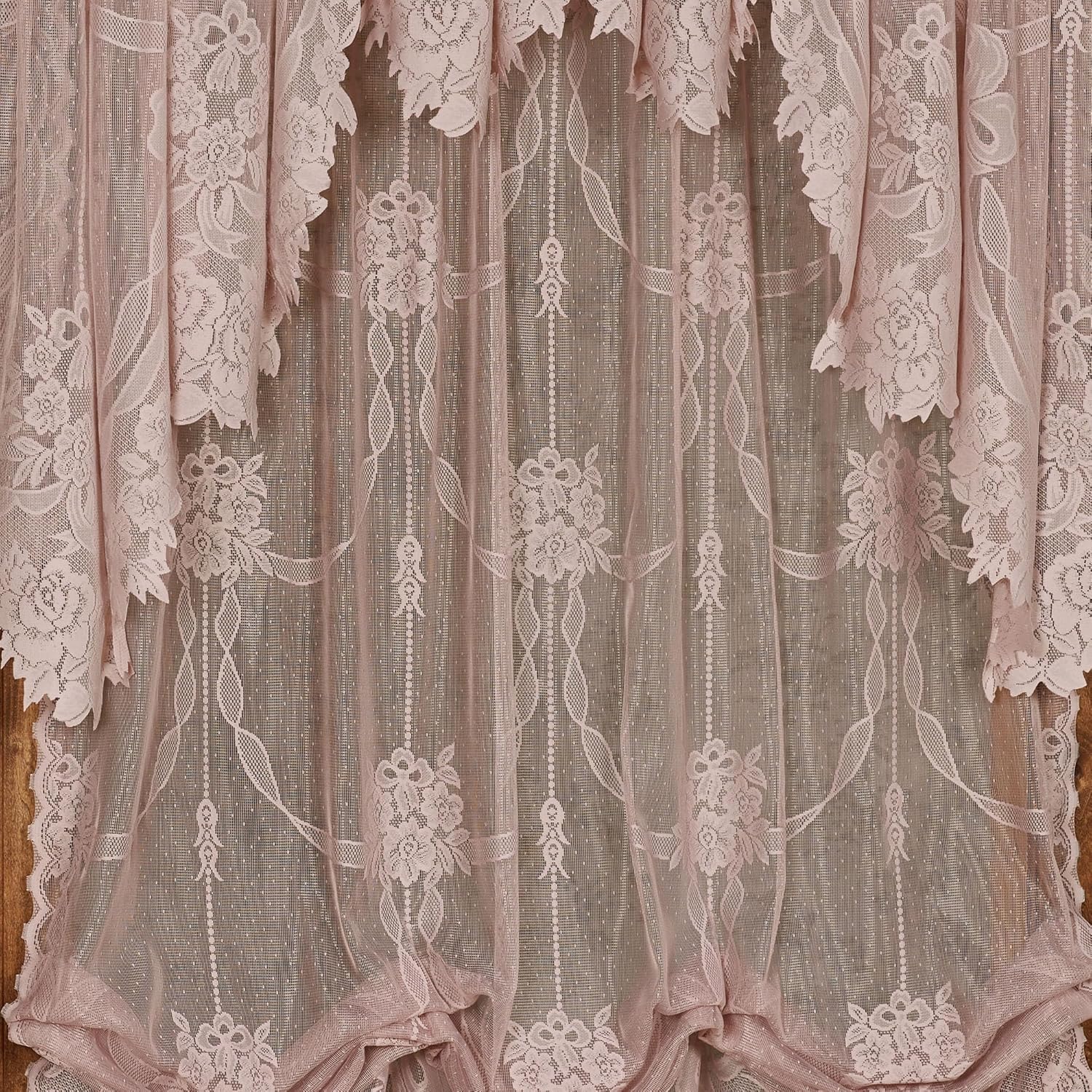 Victorian Rose Garland Lace Window Treatment Set