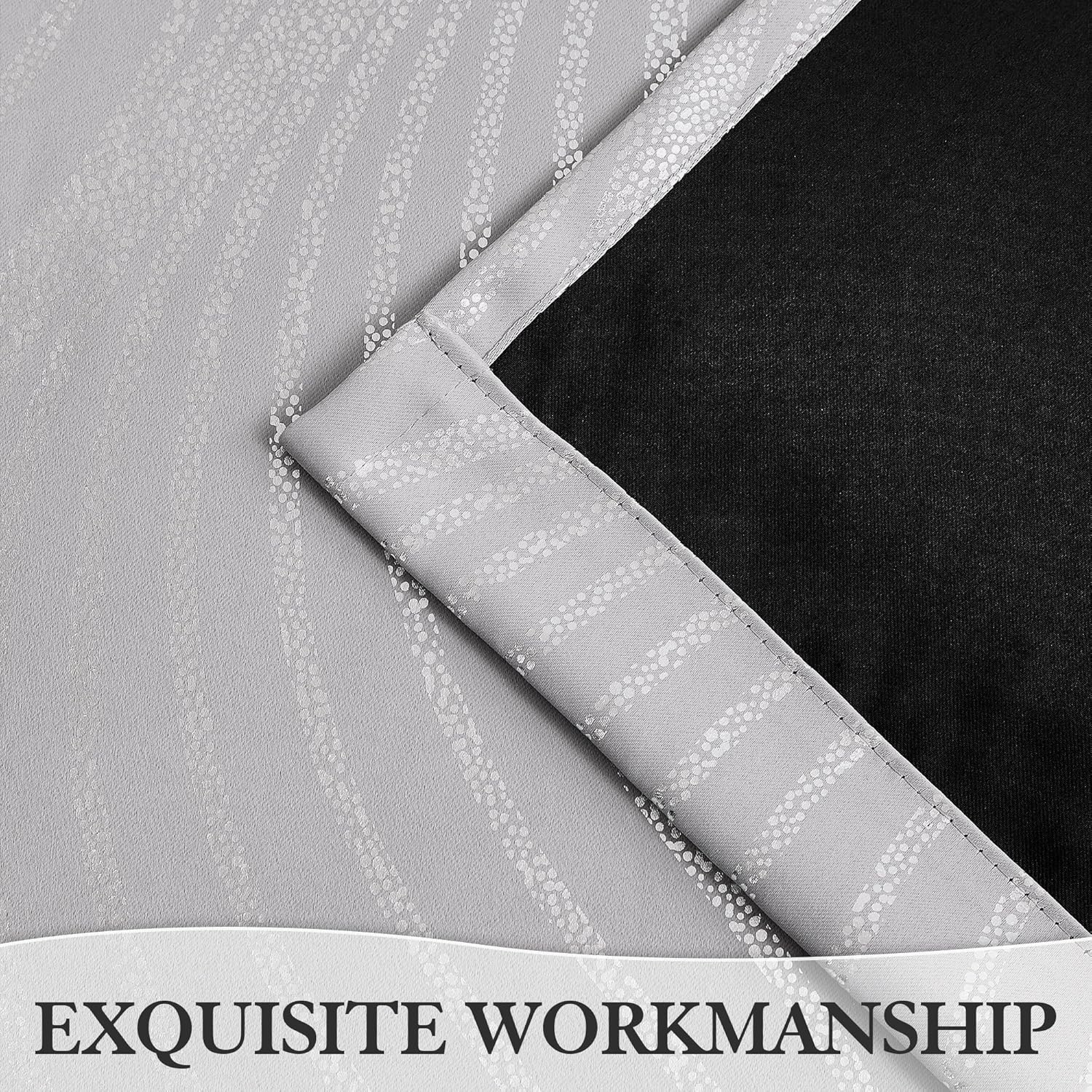 100 Blackout Curtains with Metallic Silver Wave Print